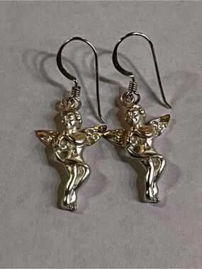 Silver Angel Earrings Cherub Drop Earrings Silver